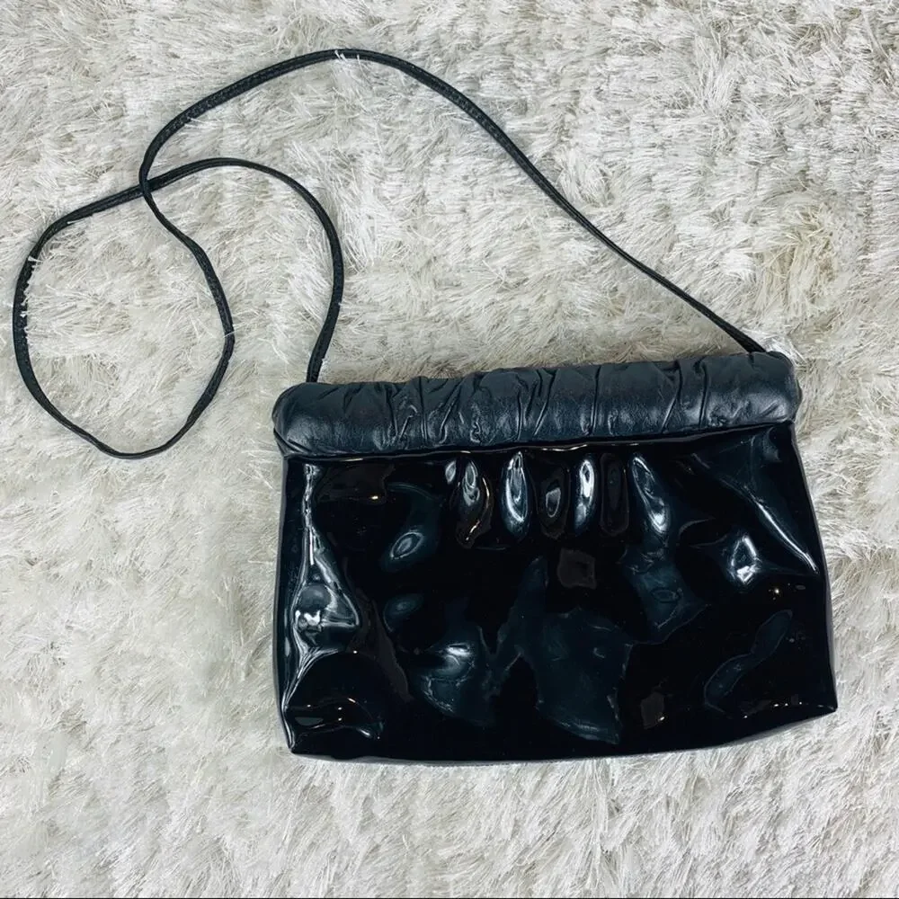 Vintage Black Patent Snap Close Clutch Bag